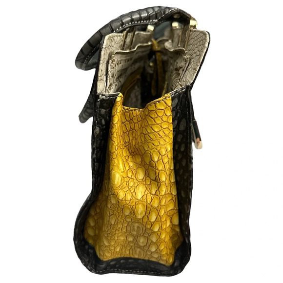 Guess Rhonda Croc Tote Bag Laptop Work Bag Ivory Gray And Mustard - Picture 2 of 10